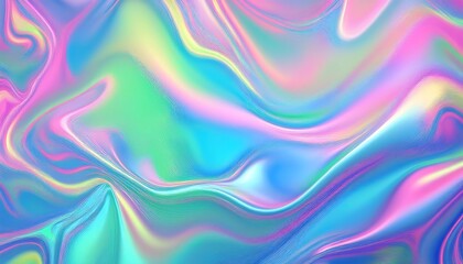 Fototapeta premium Dreamy iridescent foil texture in pastel blues, greens, and pinks resembling a blurred holographic effect. Generative AI