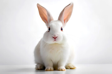 Cute white rabbit isolated on white background. Studio shot. Easter bunny. Generative AI