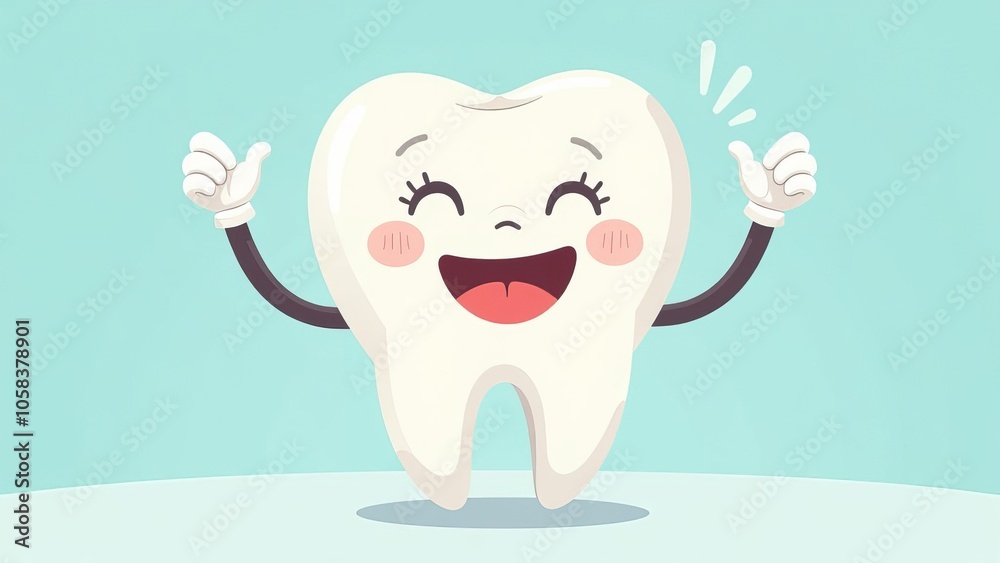 Poster a cartoon tooth is smiling and has a star on it