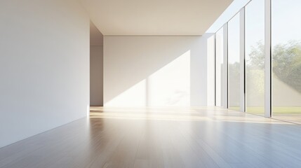 Obraz premium Empty Room with Sunlight Streaming Through Large Windows