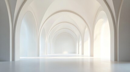 Obraz premium White Arched Hallway with Sunlight