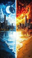 Fototapeta premium Night and Day Cityscape.