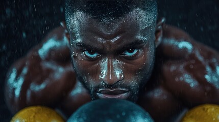 Kettlebell Push-Up: Athletic Man Exercising in Gym