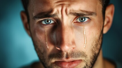 Obraz premium Desperate Man with Tears Expresses Profound Sadness