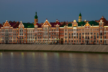 Brugge embankment in night illumination. Yoshkar-Ola. Republic of Mari El