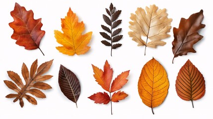 Colorful Autumn Leaves Collection on White Background