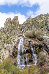 View of Chorrera de los Litueros waterfall, Sierra de Guadarrama Natural park, Madrid, Spain