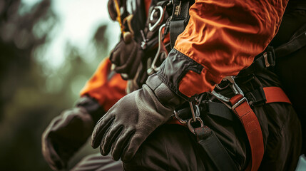 Close-up of Paraglider in Orange Suit and Gloves
