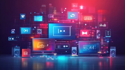 Obraz premium Digital Technology: The Convergence of Screens and Sound