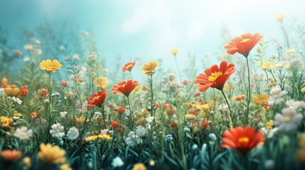 Obraz premium Vibrant Wildflowers in a Sunny Meadow