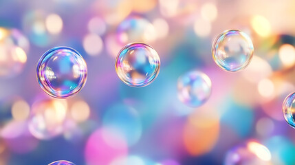 Enchanting kaleidoscope of transparent bokeh circles with softfocus orbs floating in rainbow colors, ethereally dreamy ethereal effect overlay