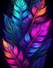 Fototapeta premium Vibrant neon tropical leaves arranged creatively on a flat surface showcasing artistic design and color interplay. Generative AI