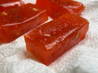 Creative shots of red halwa