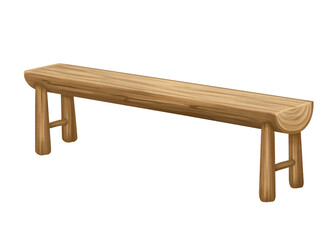 The bench is made of light textured wood . Furniture for terraces, outdoor activities, travel, tourism and hiking. A place for camping, picnic in nature, garden. Isolated illustration