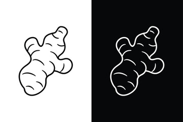 Minimalist Ginger line Icons. Black and White Ginger Root icon Design