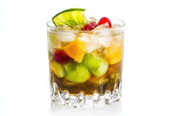 Brazilian beverage. Caipirinha fresh cocktail isolated on white background