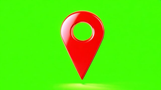 red location symbol pin icon sign or navigation locator map travel gps on green screen