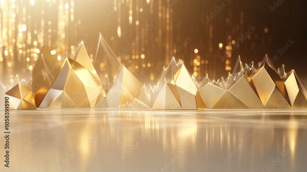 Poster golden geometric shapes with soft glowing background