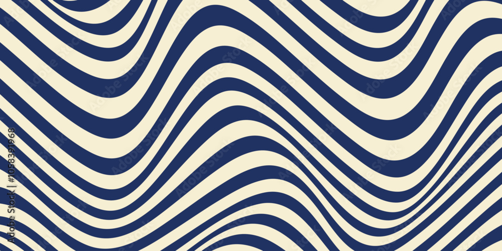 Aufkleber Abstract horizontal background with dynamic waves. Trendy vector illustration in style retro 60s, 70s. Beige and dark blue colors