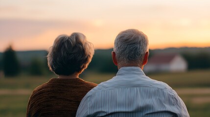Fototapeta premium Family Paying Tribute to Fallen Soldier at Sunset