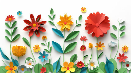 Fototapeta premium colorful paper art summer flowers on white background
