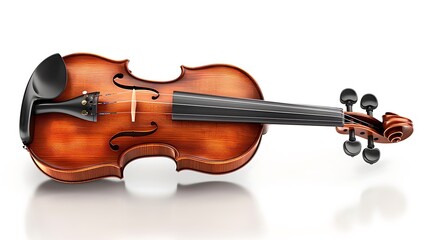Fototapeta premium A sleek, polished violin isolated on a pure white background, with detailed wood texture and realistic reflections.