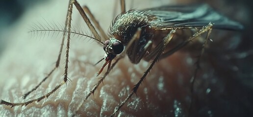 Fototapeta premium A close-up of a mosquito feeding on human skin.