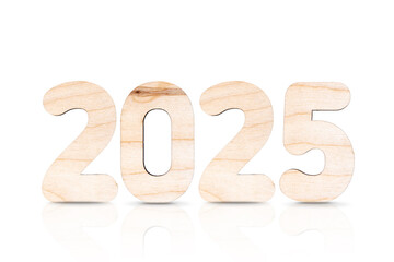 2025, wooden numbers on a white background