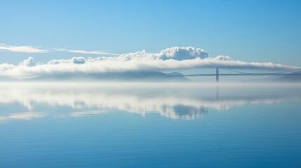 Naklejka premium Tranquil Morning Over Calm Water and Bridge