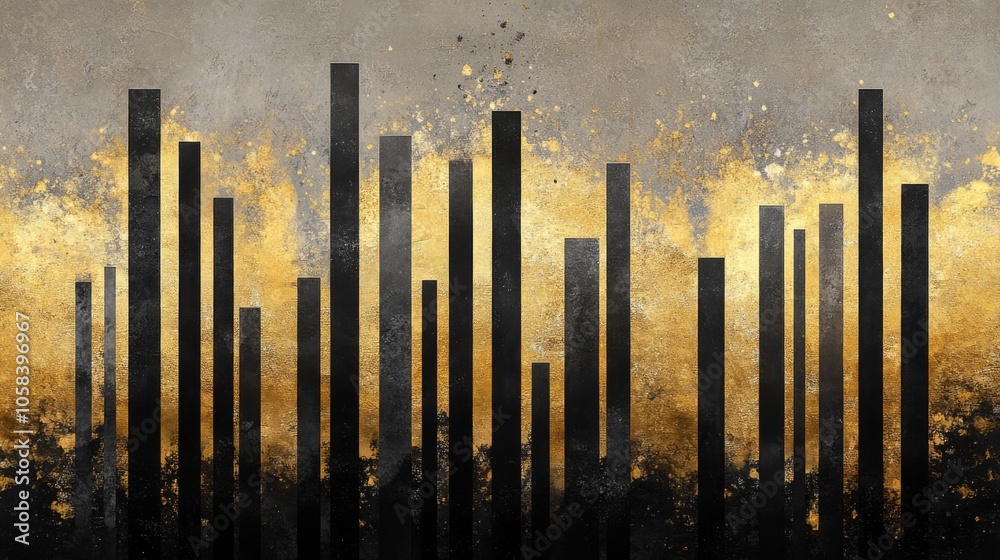 Poster abstract gold and black vertical lines design