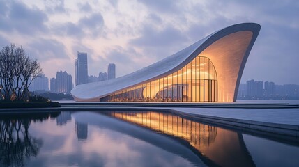 Opera House and Modern Architecture with City Skyline, Financial District, Urban Landscape, and Commercial Setting