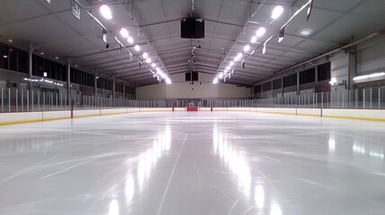 Empty Ice Rink Ready for Skating and Hockey Practice