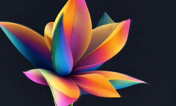 Strelitzia flower illustration on a black background. The illustration is in the style of a minimal vector design. Any 
