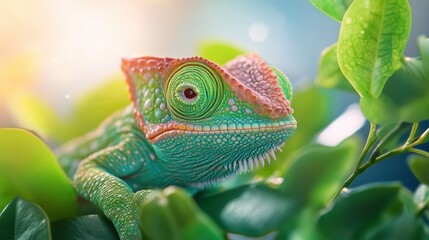 Obraz premium A chameleon blending seamlessly with its surroundings, a testament to the incredible adaptations of animals in response to their environment.