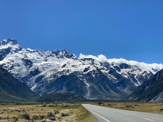 Beautiful nature landscape of Aoraki Mount Cook National park , New Zealand. Road to the mountains