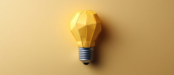Origami Light Bulb on Yellow Background.