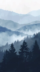 A foggy mountain landscape. silhouette illustration
