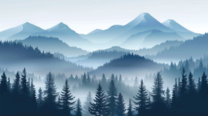 Obraz premium A foggy mountain landscape. silhouette illustration