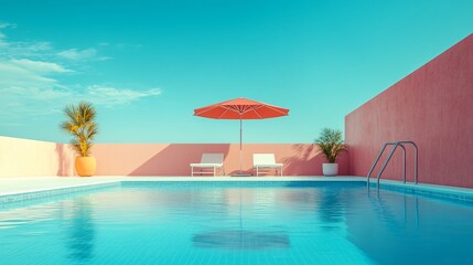 Fototapeta premium Relaxing at a Private Pool by the Beach in a Luxurious Hotel or Vacation Home, Perfect for a Calm and Rejuvenating Getaway