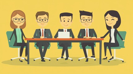 Obraz premium Group of professionals in a meeting at a table, discussing ideas in a vibrant office setting.