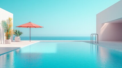 Fototapeta premium Relaxing at a Private Pool by the Beach in a Luxurious Hotel or Vacation Home, Perfect for a Calm and Rejuvenating Getaway