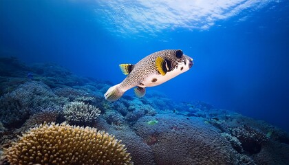 Obraz premium Yellowspotted Burrfish on a coral reef