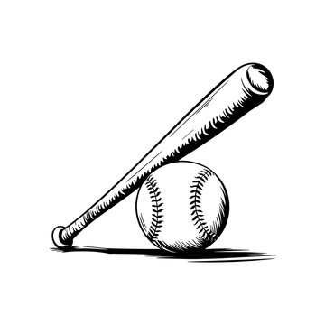 recommend clip art: Baseball Bat and Ball Vector Illustration, Black and White, Sports Equipment