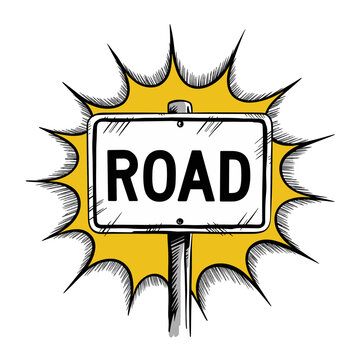 Fototapeta Pop Art Road Sign Illustration, Black and White, Communication Symbol, SVG Format