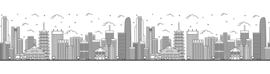 Fototapeta premium Seamless pattern with outline Guangzhou China City Skyline with Modern Buildings Isolated on White. Guangzhou Cityscape with Landmarks.