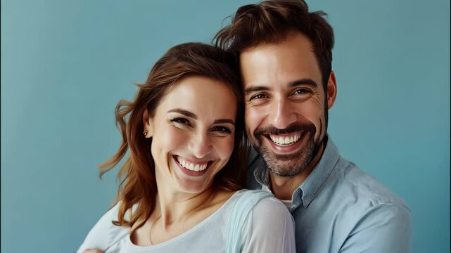 Joyful couple embracing and smiling in a tender moment