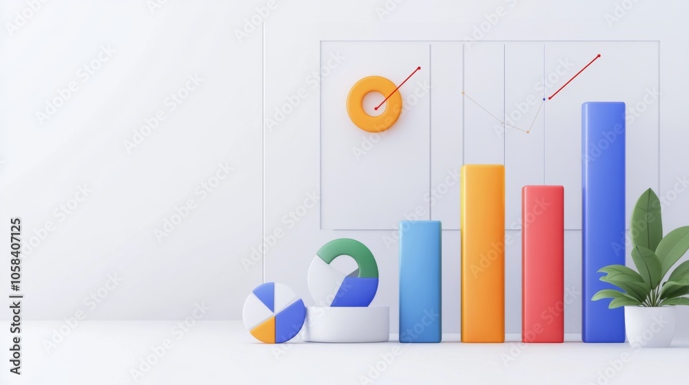 Poster colorful 3d business graphs and charts for analysis