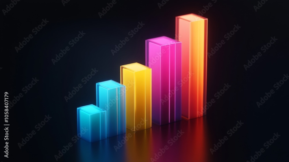 Poster Colorful 3D Bar Graph on Dark Background