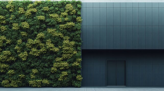 Innovative sustainable office building showcases spectacular living green wall installation demonstrating corporate commitment to reducing urban carbon footprint through biophilic design