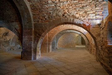 Obraz premium Old Monastery of San Juan de la Peña, Romanesque art and the first royal pantheon in Aragon in Huesca, Spain
